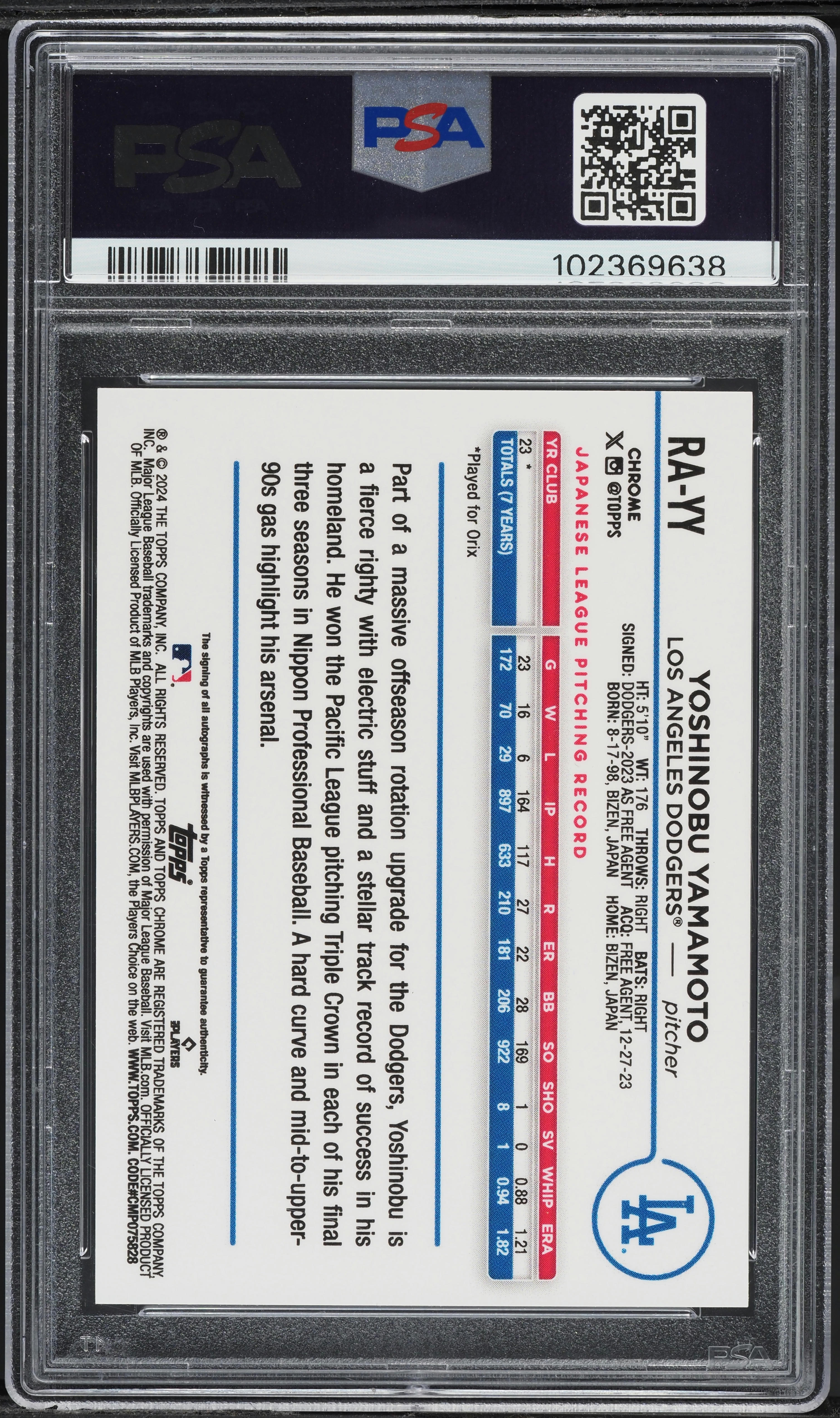 2024 Topps Chrome Purple Yoshinobu Yamamoto ROOKIE AUTO /250 #RAYY
