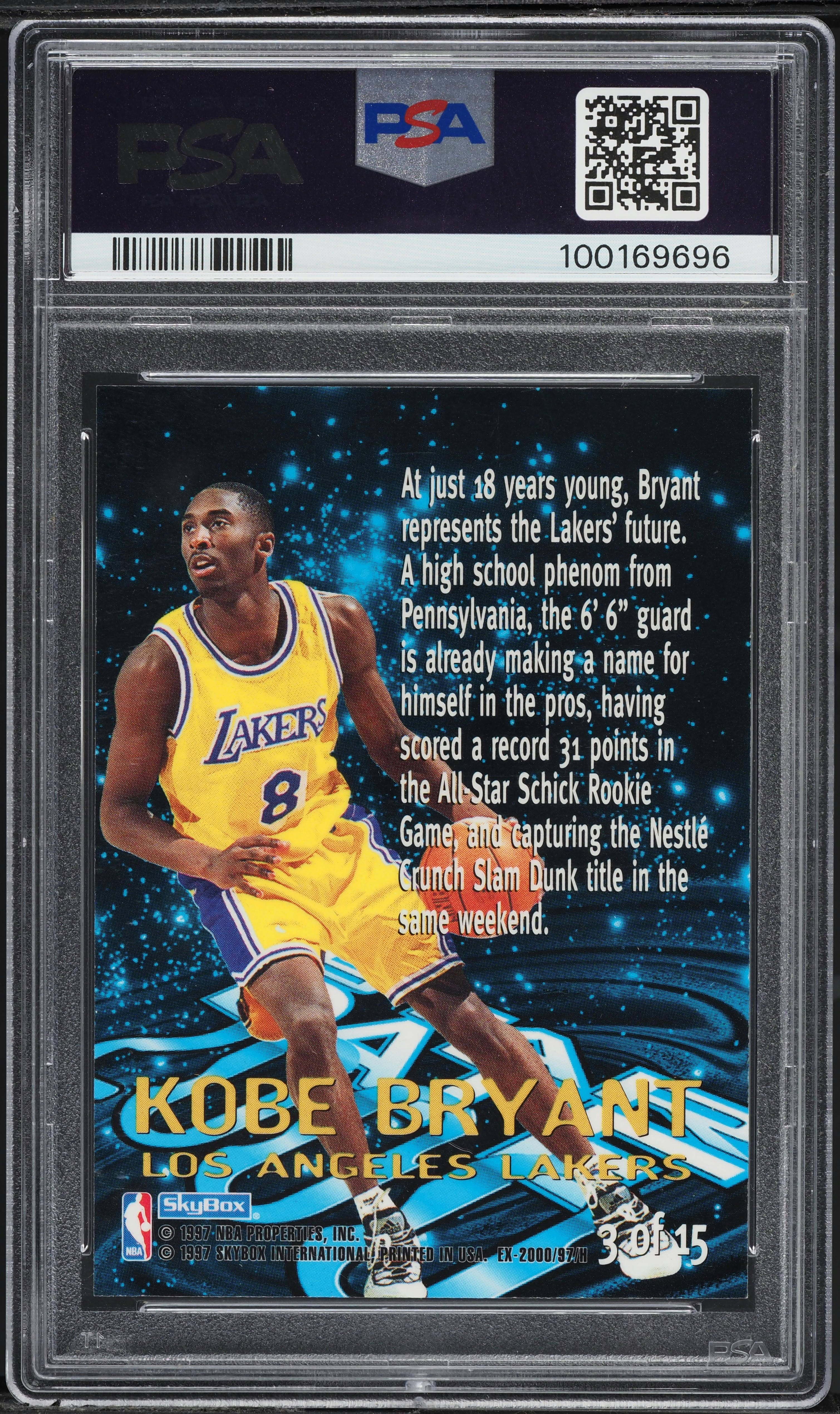 1996 Skybox E-X2000 Star Date 2000 Kobe Bryant ROOKIE #3 PSA 9