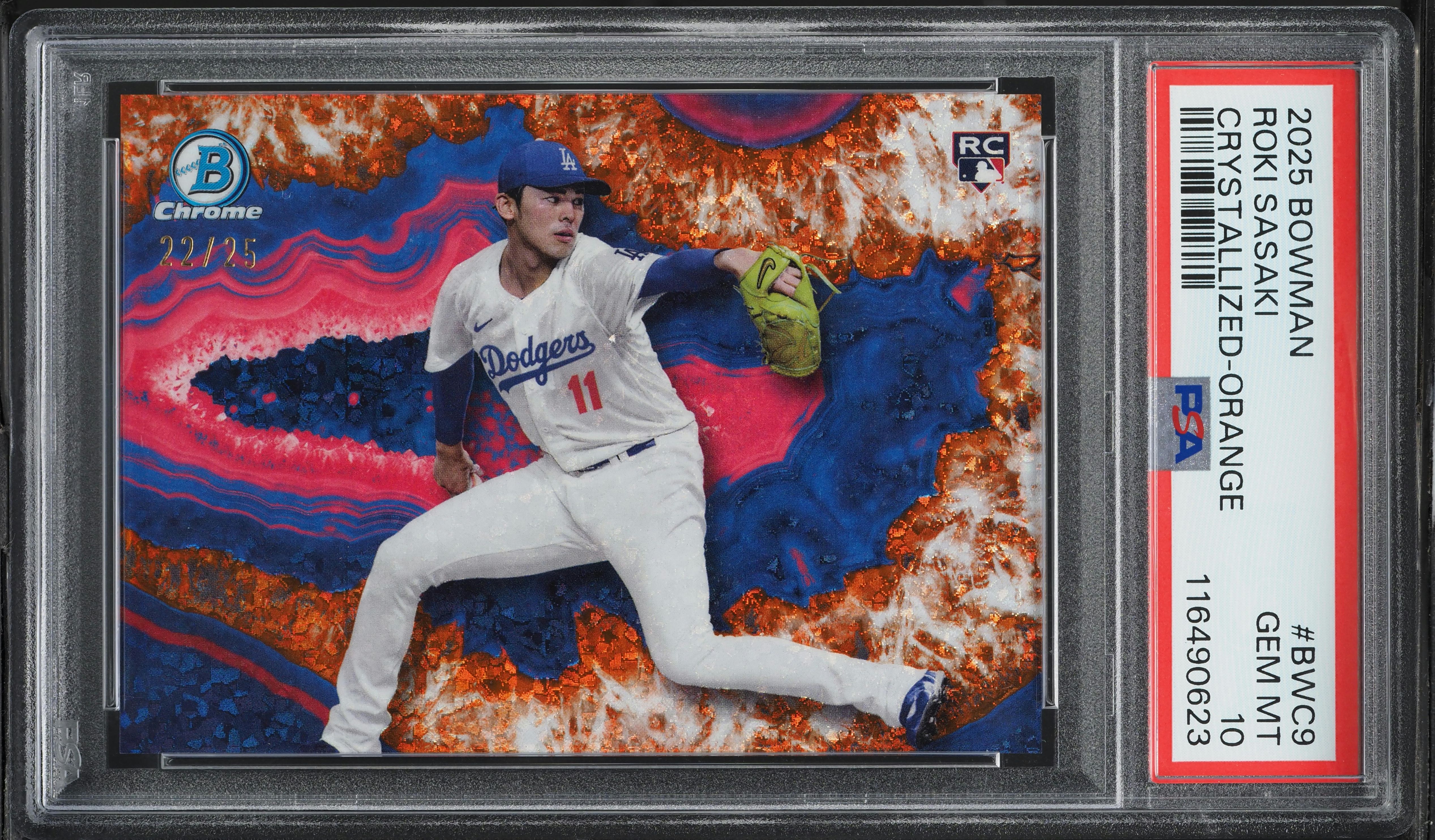 2025 Bowman Crystallized Orange Roki Sasaki ROOKIE /25 #BWC9 PSA 
