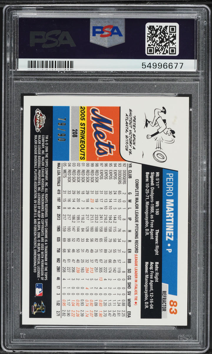 2006 Topps Chrome Red Refractor Pedro Martinez /90 #83 PSA 8 NM-MT