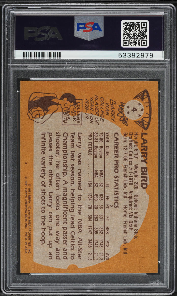 1981 Topps Basketball Larry Bird #4 PSA 8 NM-MT