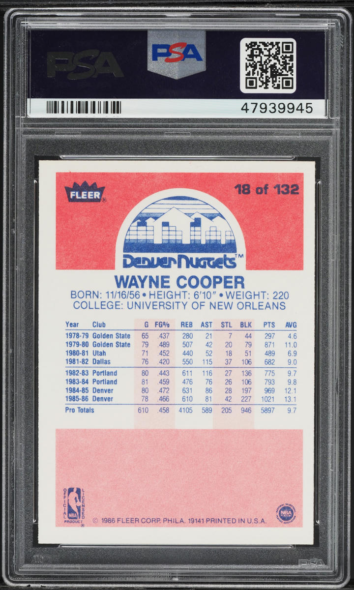 1986 Fleer Basketball Wayne Cooper #18 PSA 8 NM-MT