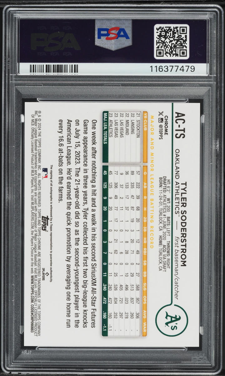 2024 Topps Chrome Update Tyler Soderstrom RC AUTO #ACTS PSA 10 GEM MINT