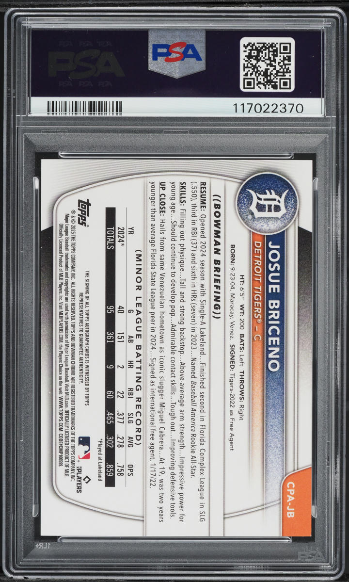 2025 Bowman Chrome Blue Ref Josue Briceno PROSPECT AUTO /150 #CPAJB PSA 10 GEM