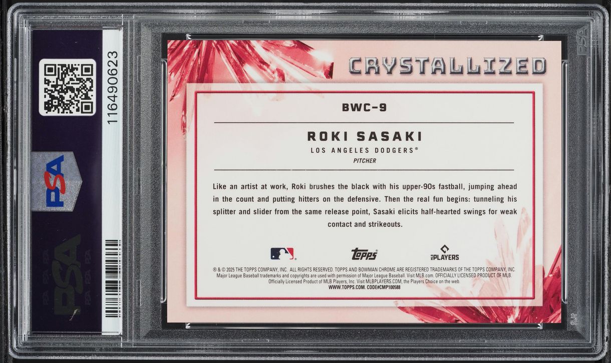 2025 Bowman Crystallized Orange Roki Sasaki ROOKIE /25 #BWC9 PSA 