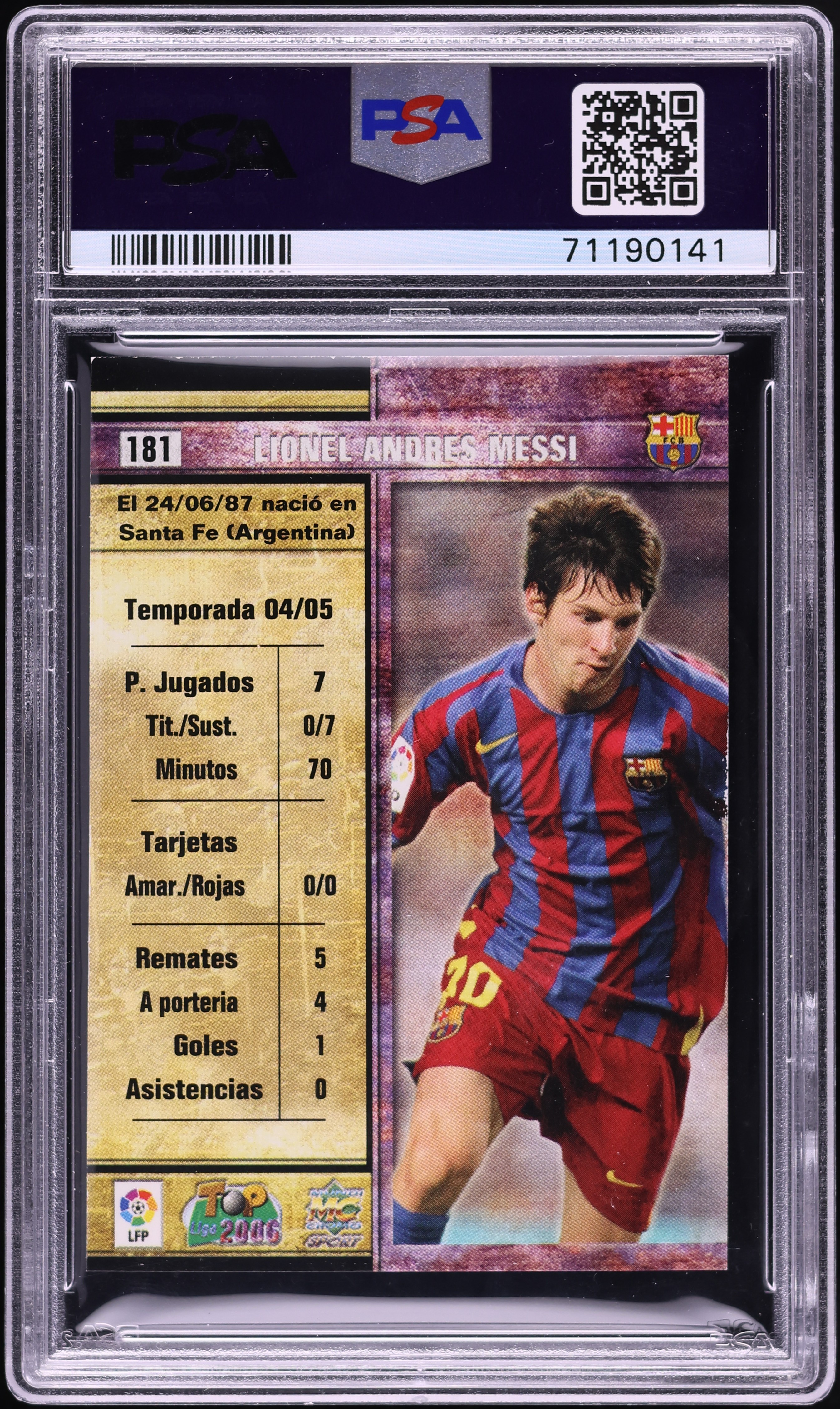 2005 Mundi Cromo Top Liga Lionel Messi #181 PSA 8 NM-MT on