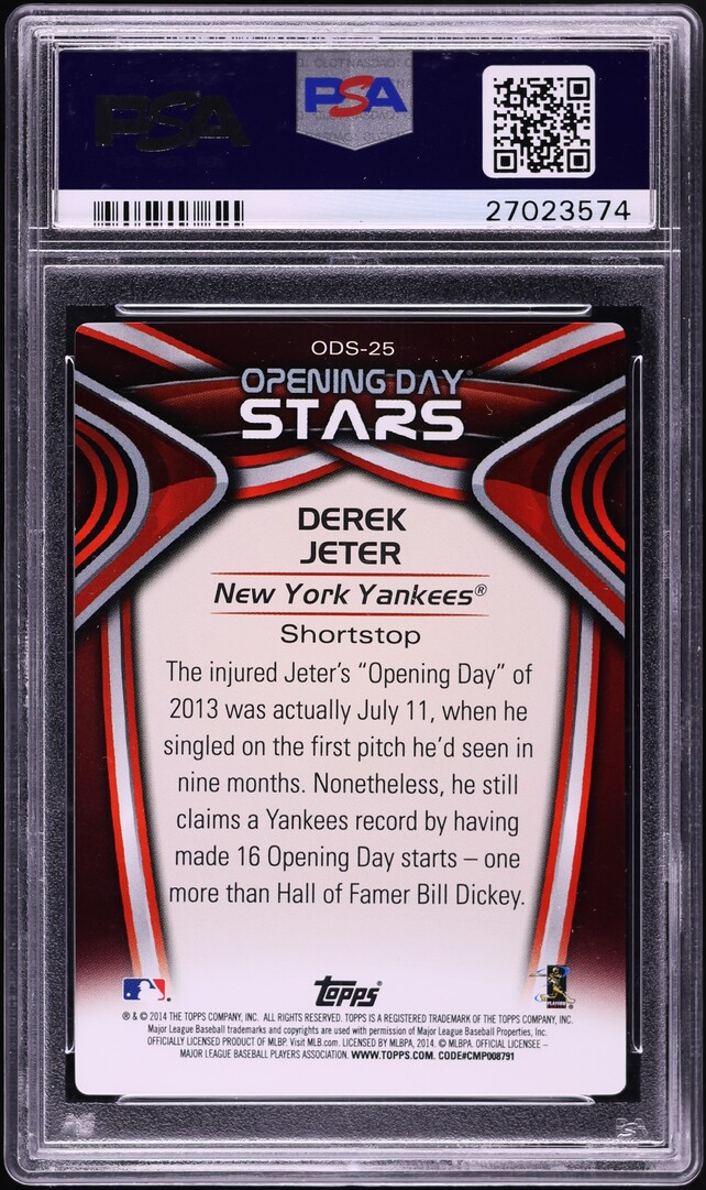 2014 Topps Opening Day Stars Derek Jeter #ODS-25 PSA 10 GEM MINT