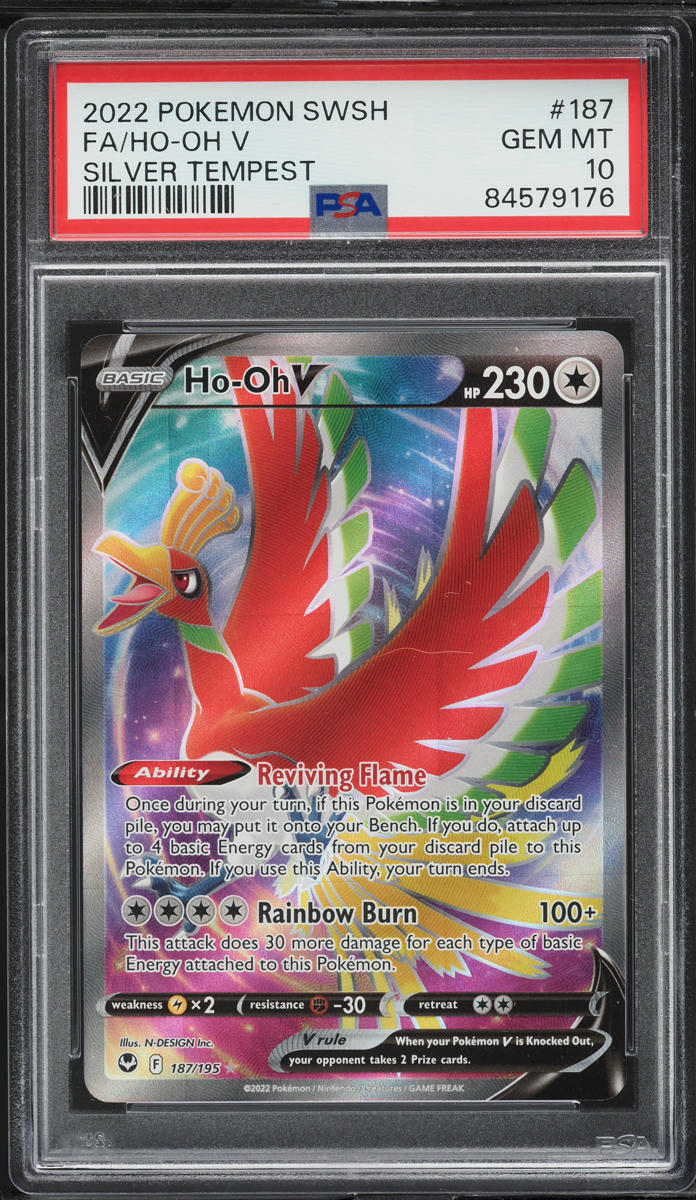 2022 Pokemon Sword & Shield Silver Tempest Full Art Ho-Oh V #187 PSA 10 GEM MINT