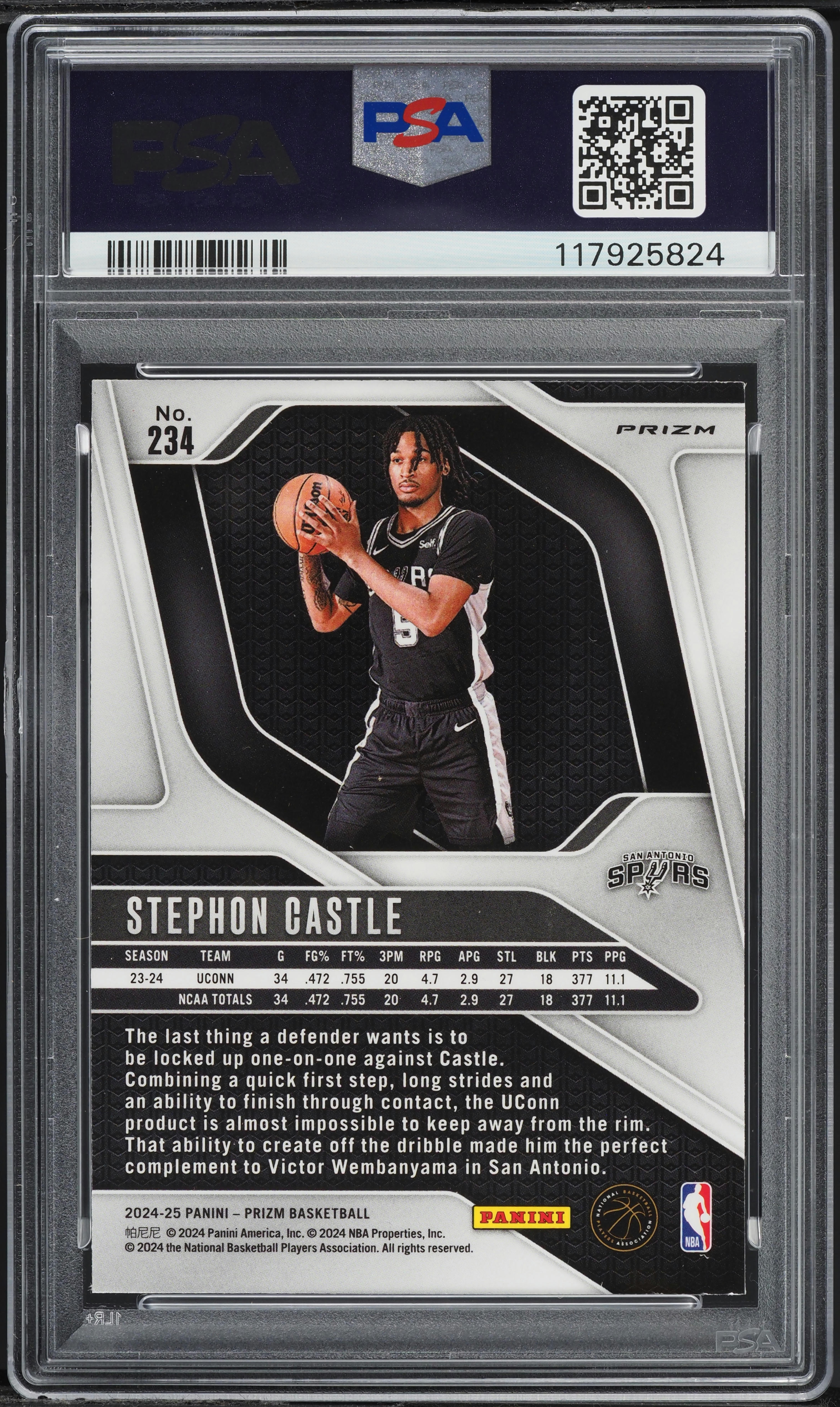 2024 Panini Prizm Silver Stephon Castle ROOKIE #234 PSA 9 MINT on