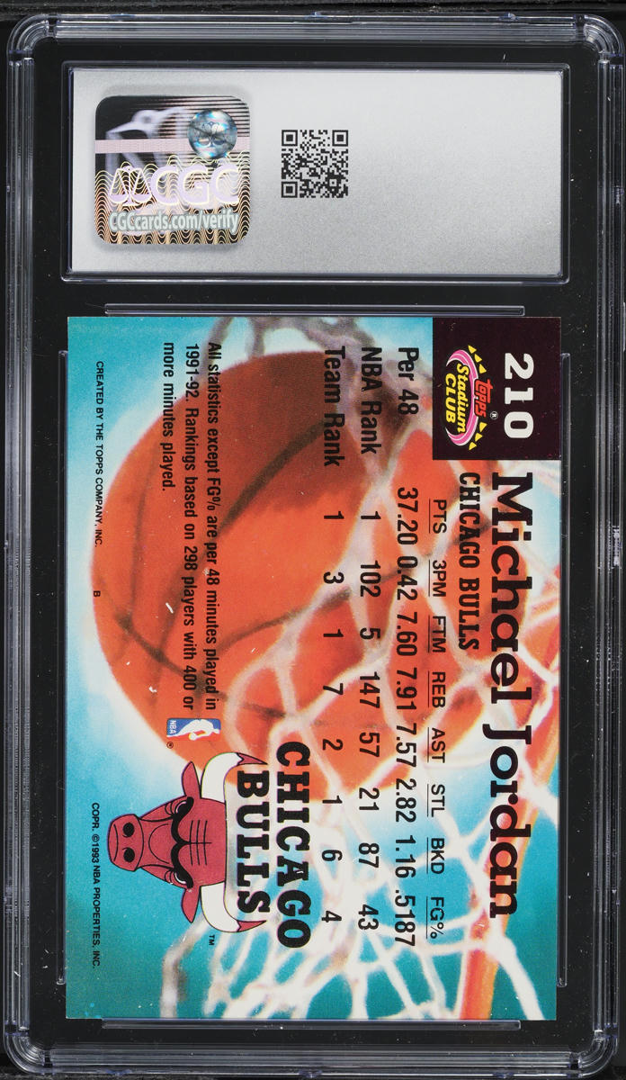1992 Stadium Club Members Choice Michael Jordan #210 CGC 9 MINT