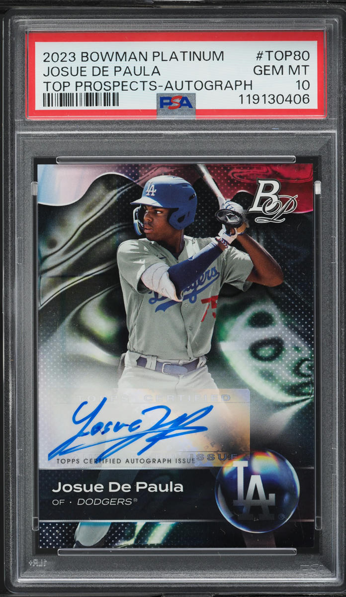 2023 Bowman Platinum Top Josue De Paula PROSPECT AUTO #TOP80 PSA 10 GEM MINT