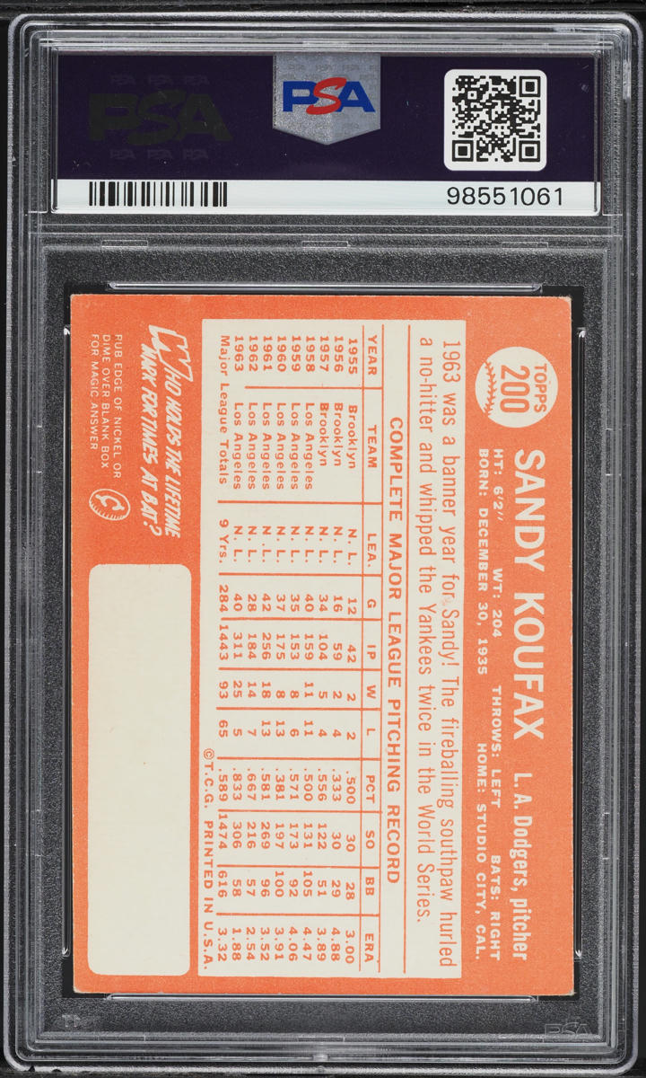 1964 Topps Sandy Koufax #200 PSA 5 EX