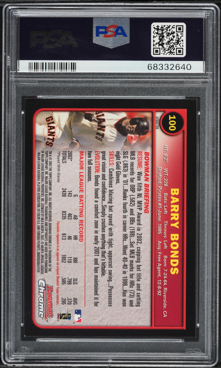 2003 Bowman Chrome Xfractor Barry Bonds #100 PSA 9 MINT