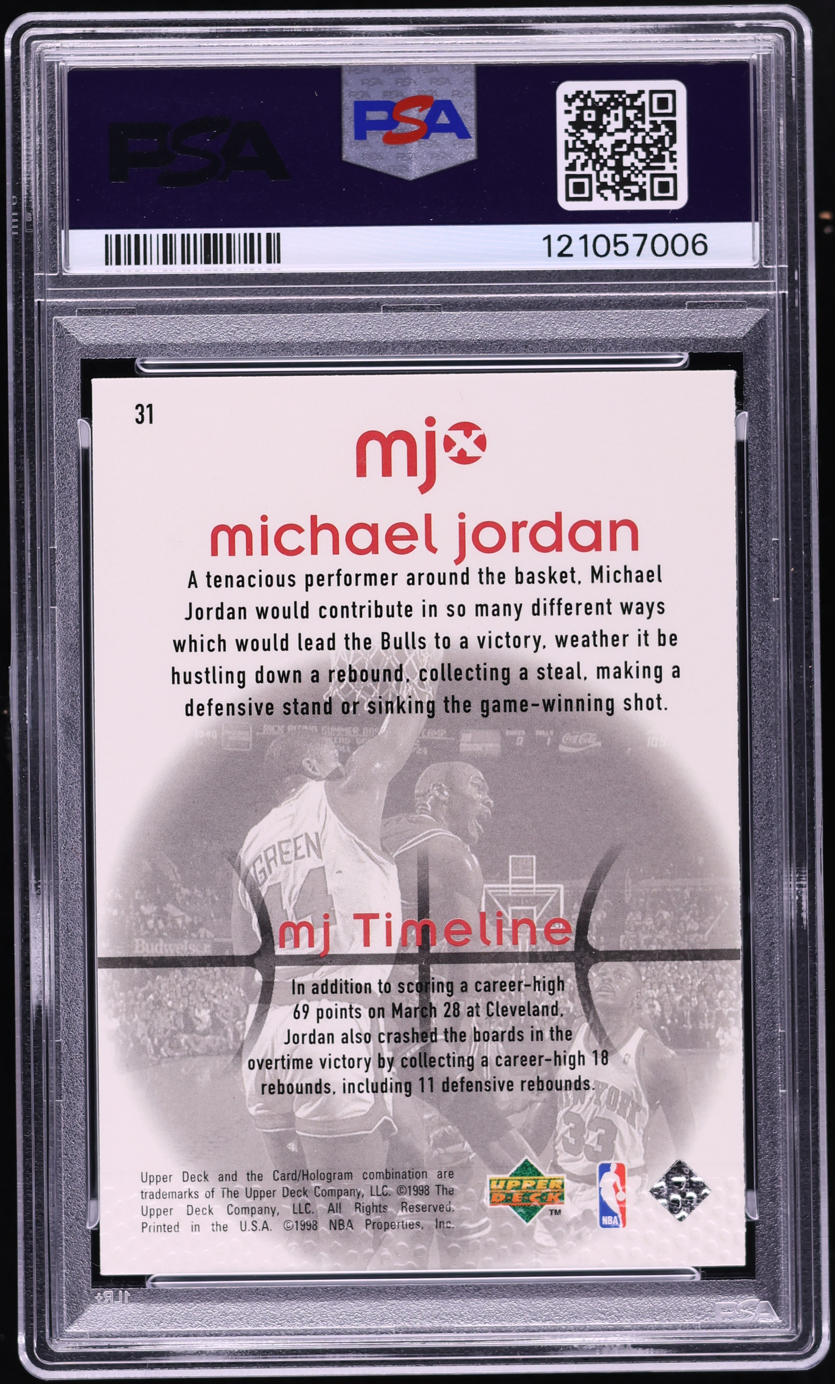 1998 Upper Deck MJx Michael Jordan #31 PSA 10 GEM MINT on Fanatics