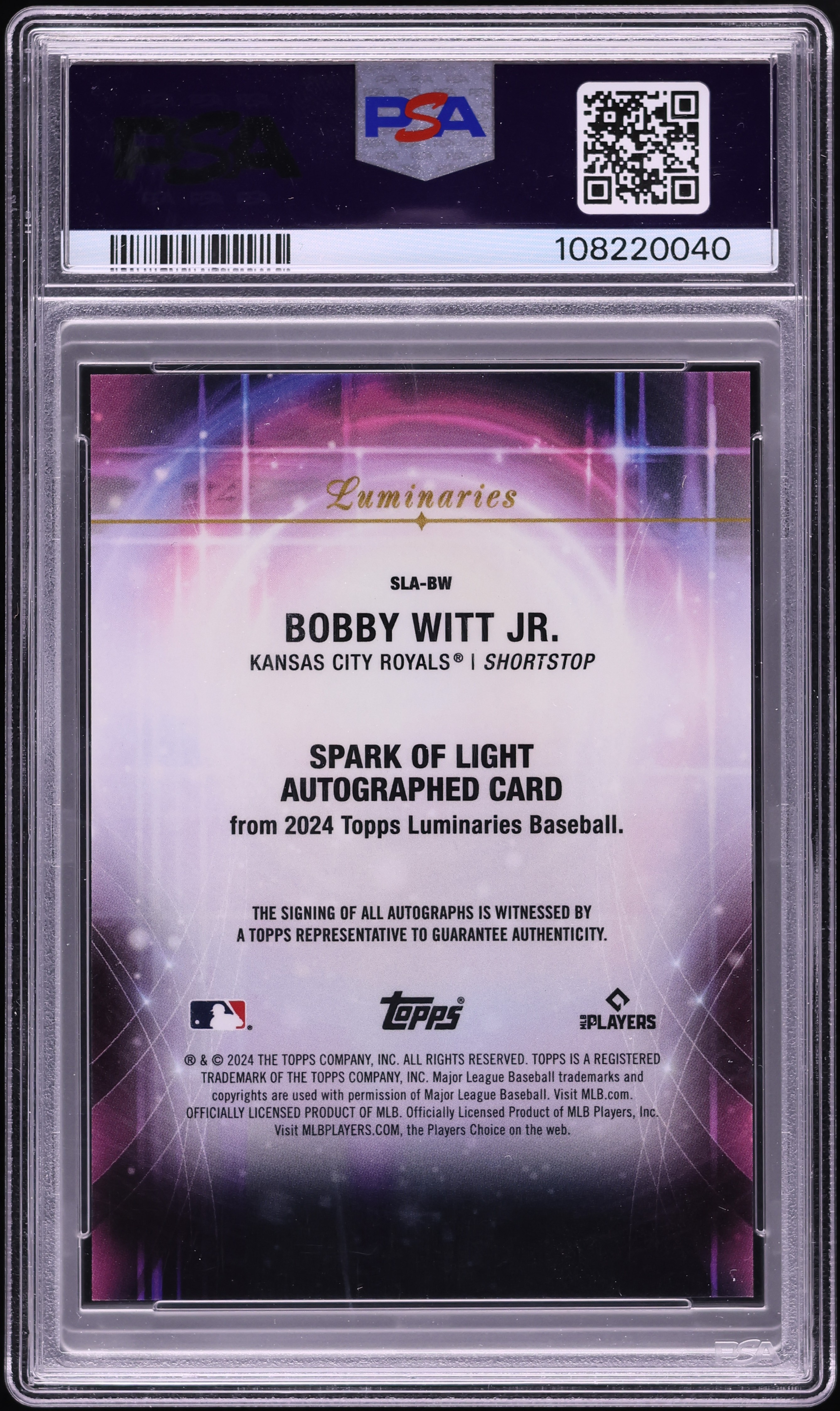 2024 Topps Luminaries Spark Of Light Red Bobby Witt Jr. AUTO /10 