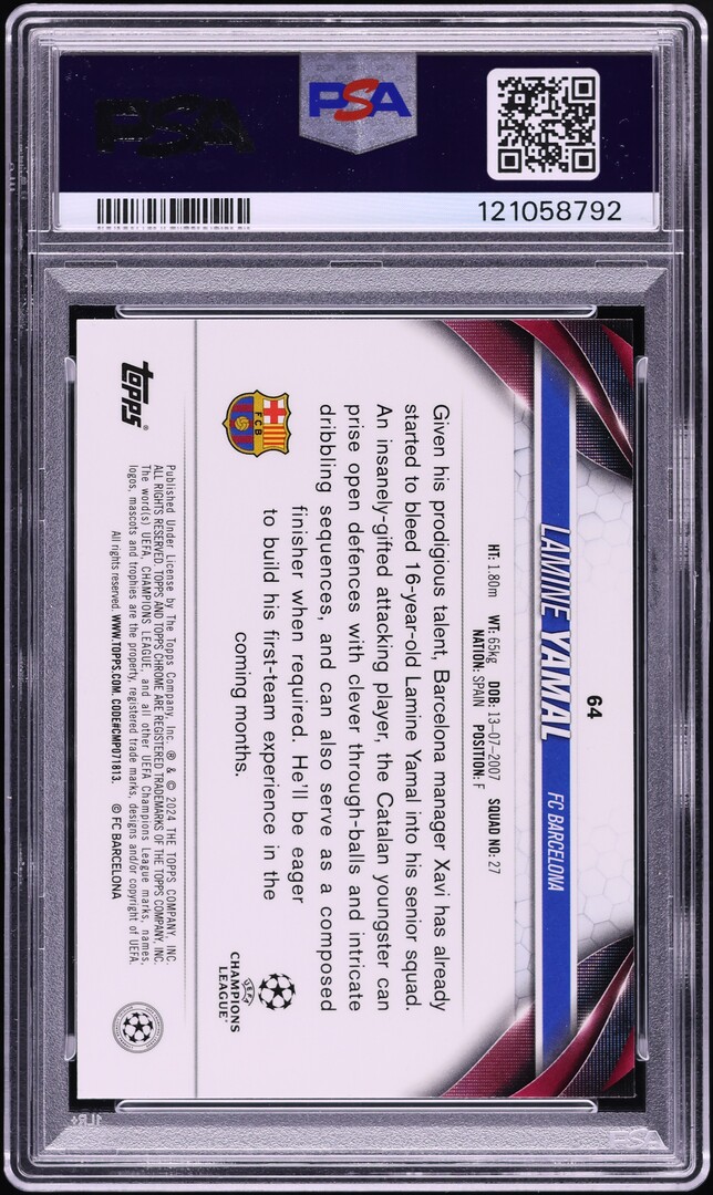 2023 Topps Chrome UEFA Club Competitions Lamine Yamal ROOKIE #64 PSA 10 GEM MINT