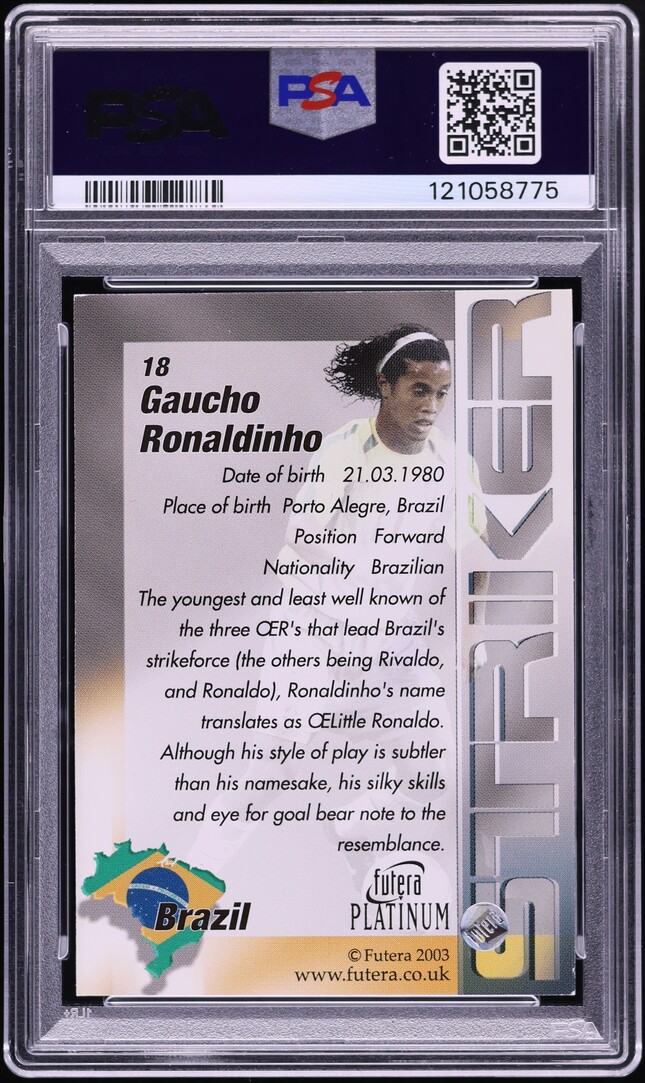 2003 Futera Platinum World Football Gaucho Ronaldinho #18 PSA 6
