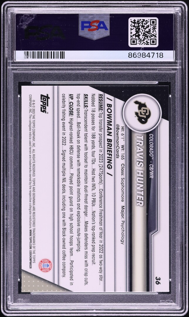 2023 Bowman Chrome University Sapphire Travis Hunter ROOKIE #36 PSA 10 GEM MINT