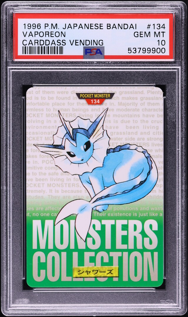 1996 Pokemon Japanese Bandai Carddass Vending Vaporeon #134 PSA 10 GEM MINT