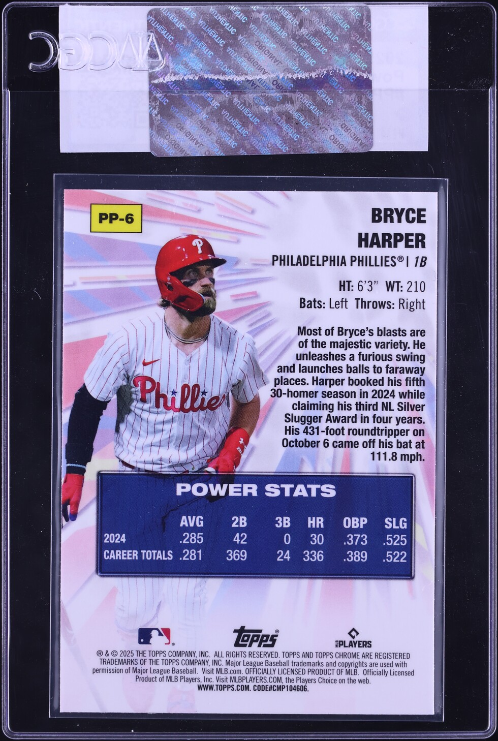 2025 Topps Chrome Power Players Bryce Harper #PP-6 CGC AUTH
