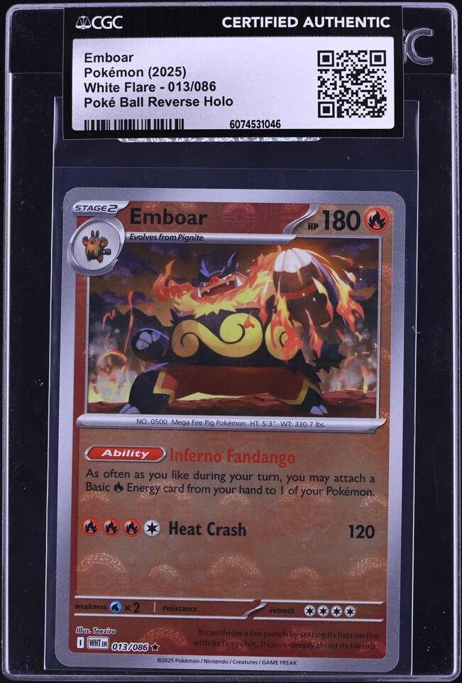 2025 Pokemon SV White Flare Poke Ball Reverse Holo Emboar #13 CGC AUTH