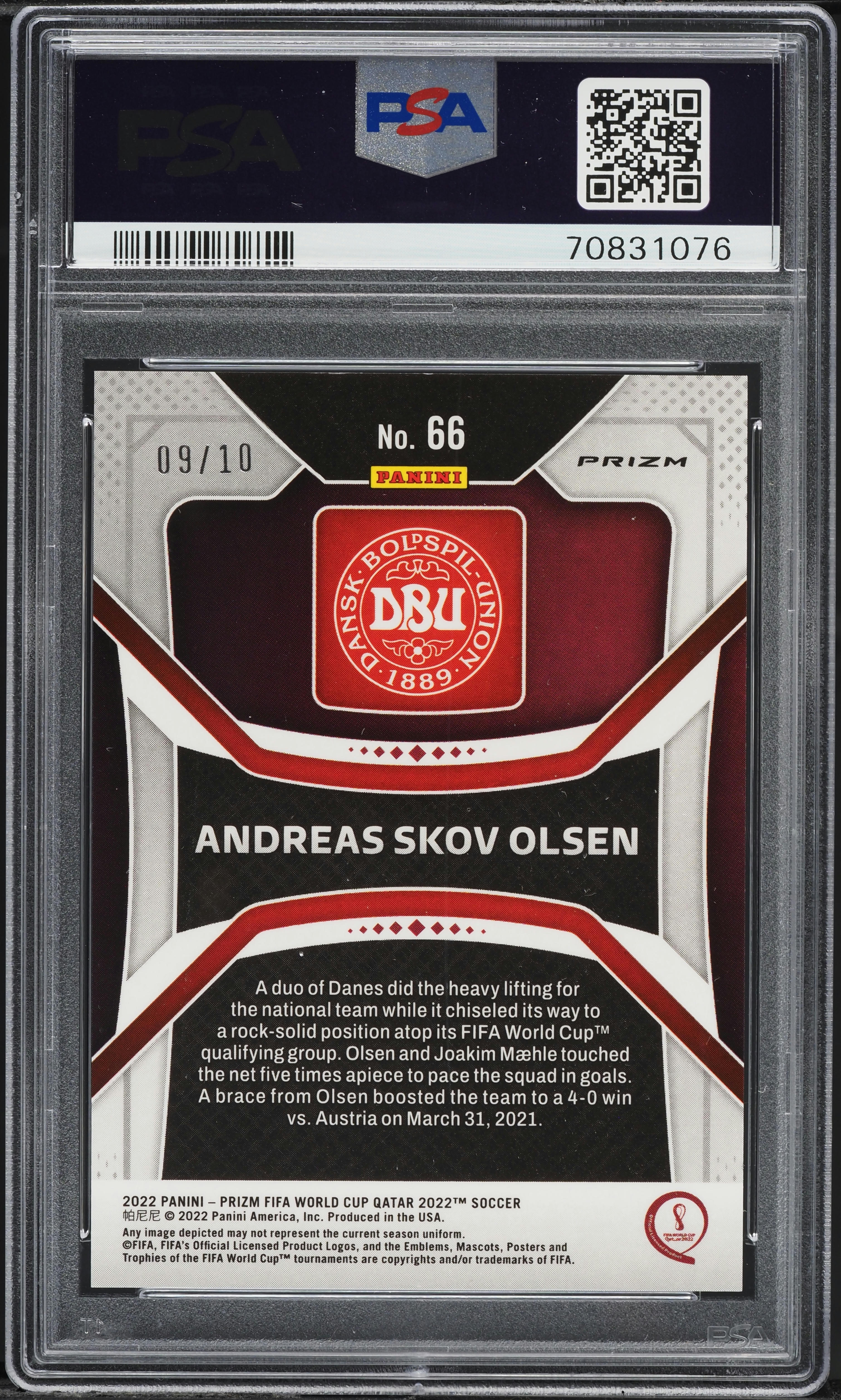 2022 Panini Prizm World Cup Qatar Gold Andreas Skov Olsen ROOKIE