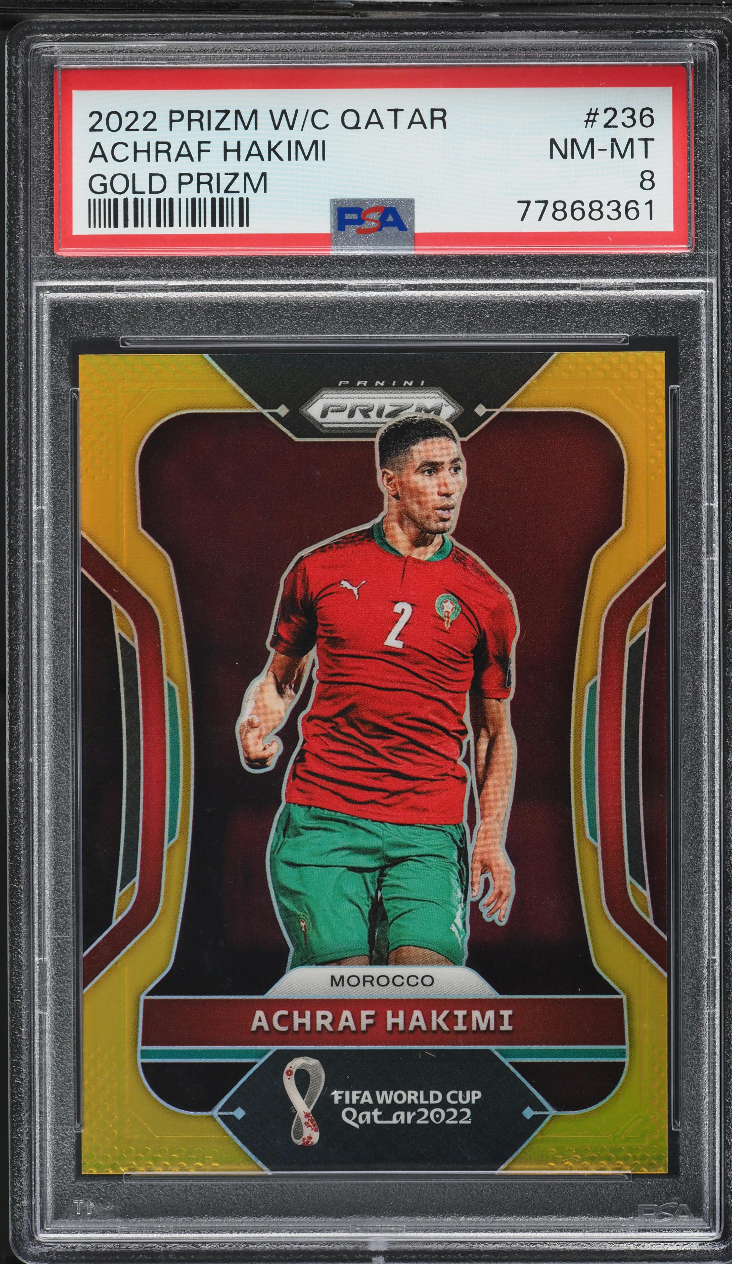 2022 Panini Prizm World Cup Qatar Gold Achraf Hakimi /10 #236 PSA