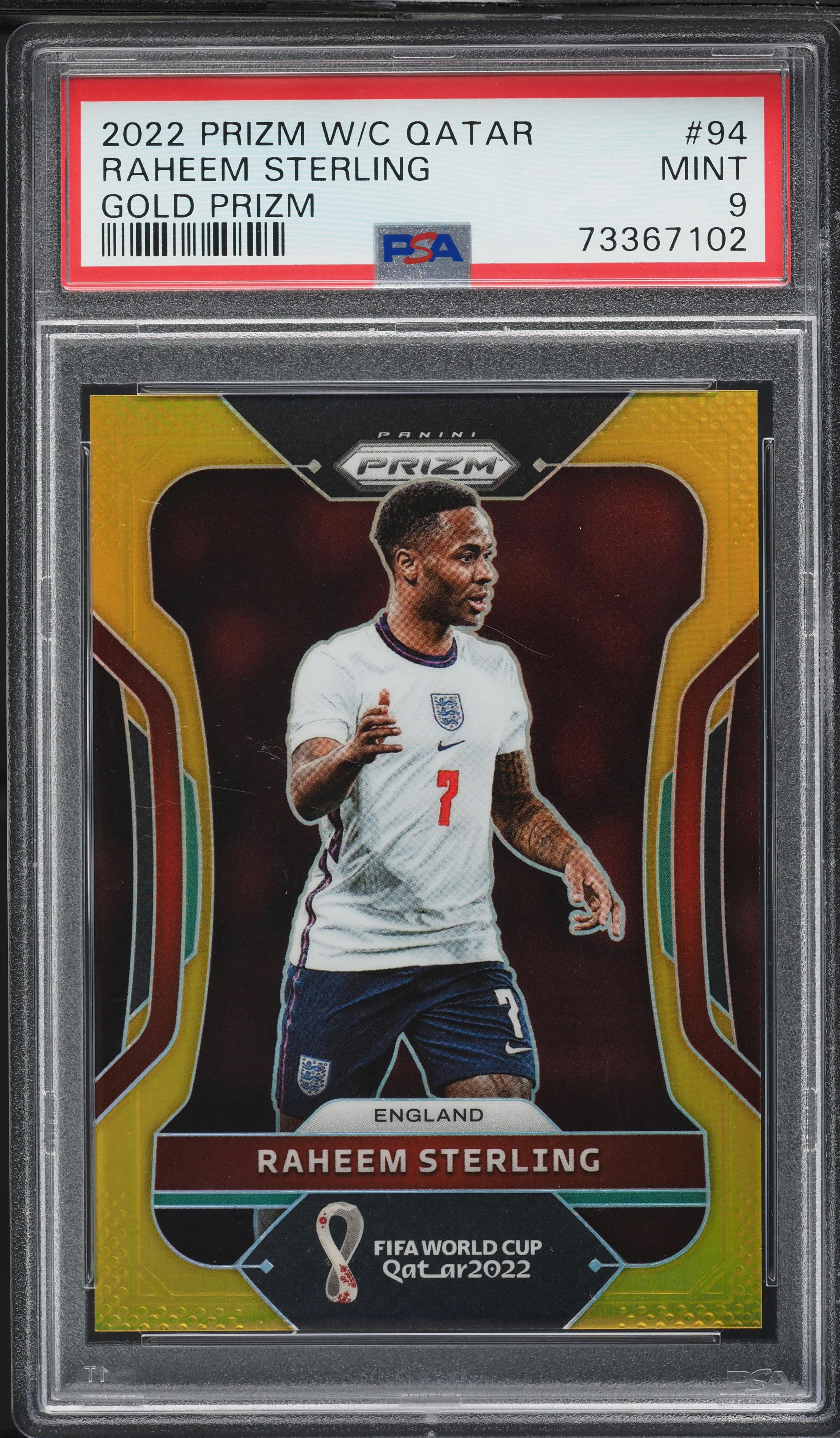 2022 Panini Prizm World Cup Qatar Gold Raheem Sterling 10/10 #94