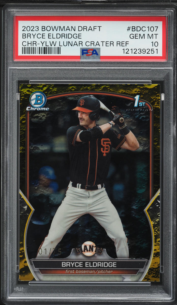 2023 Bowman Chrome Yellow Lunar Crater Ref Bryce Eldridge PROSPECT 1/75 PSA 10