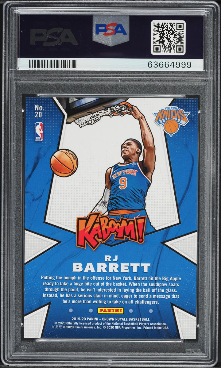 2019 Crown Royale Kaboom! RJ Barrett ROOKIE #20 PSA 10 GEM MINT