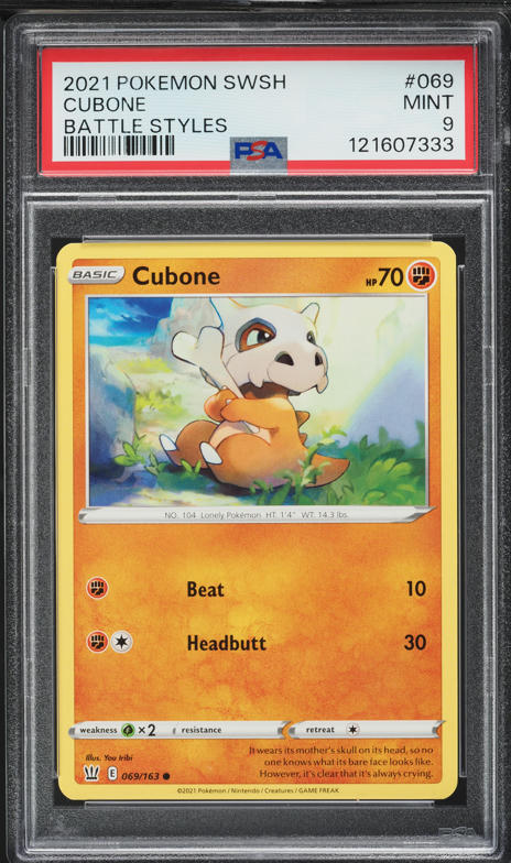 2021 Pokemon Sword & Shield Battle Styles Cubone #69 PSA 9 MINT on