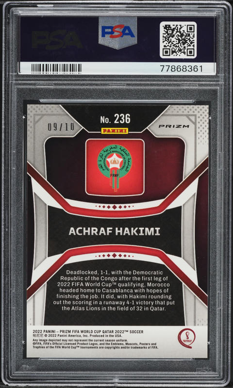 2022 Panini Prizm World Cup Qatar Gold Achraf Hakimi /10 #236 PSA