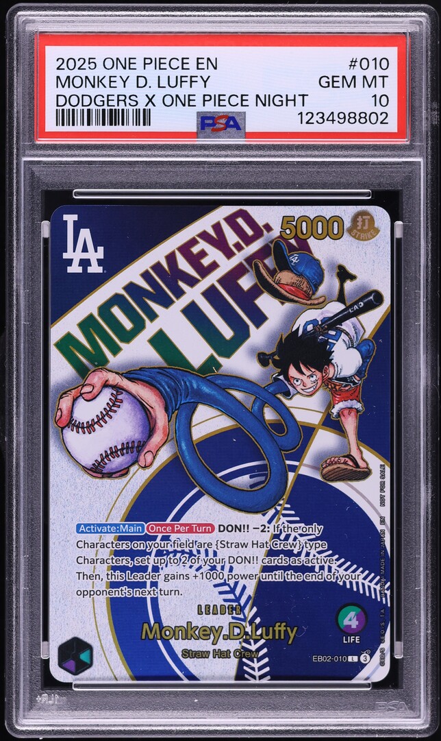 2025 One Piece Promo Dodgers X One Piece Night Monkey D. Luffy #EB02-010 PSA 10