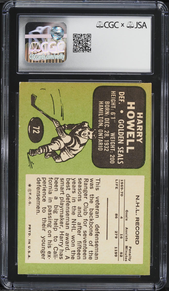 1970 Topps Hockey Harry Howell AUTO #72 JSA CGC AUTH