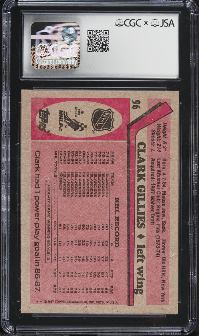 1987 Topps Hockey Clark Gillies AUTO #96 JSA CGC AUTH