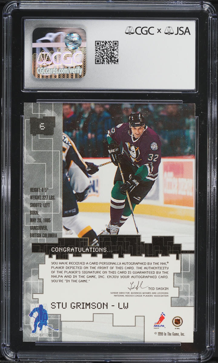 1999 ITG Be A Player Millennium Signatures Stu Grimson AUTO #6 JSA CGC AUTH