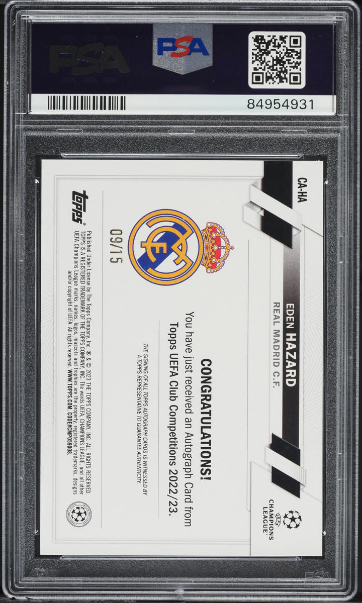 2022 Topps Carnaval UEFA Club Purple Eden Hazard AUTO /15 #HA PSA