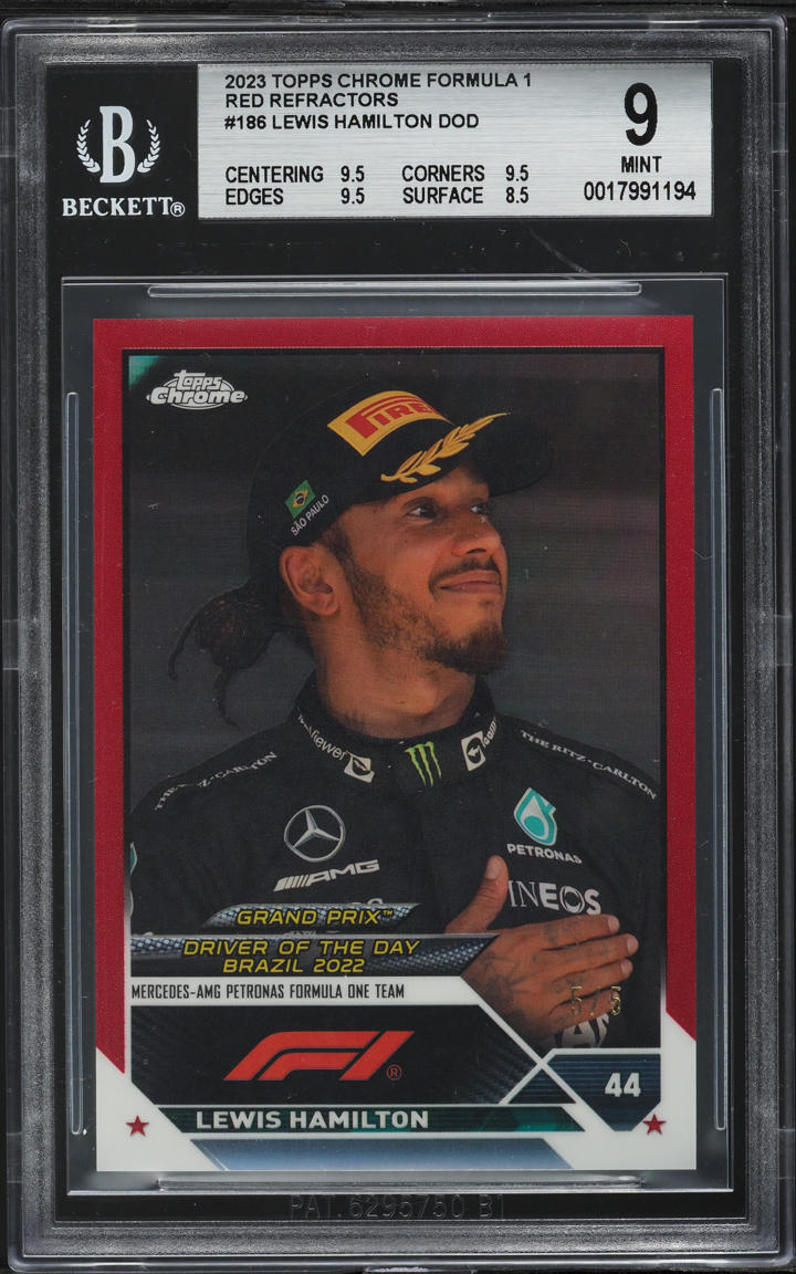 2023 Topps Chrome Formula 1 F1 Red Refractor Lewis Hamilton 5/5 #186 BGS 9 MINT