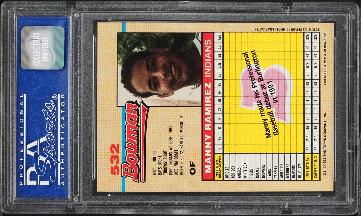 1992 Bowman Manny Ramirez ROOKIE #532 PSA 10 GEM MINT