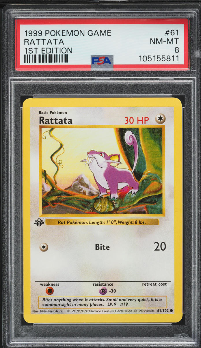 1999 Pokemon Base Set Shadowless 1st Edition Rattata #61 PSA 8 NM-MT