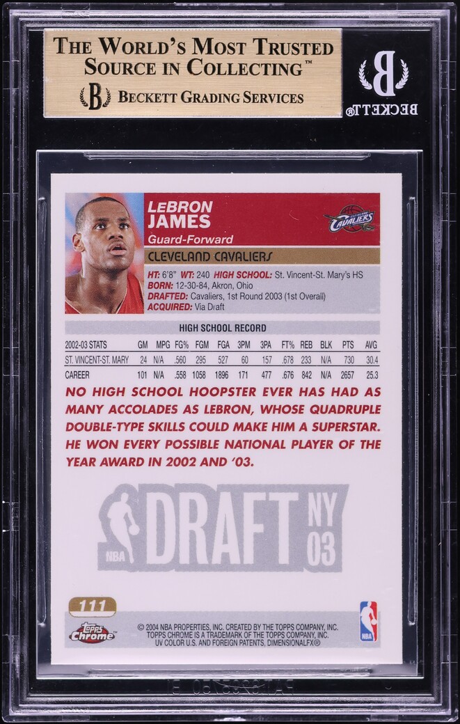 2003 Topps Chrome LeBron James ROOKIE #111 BGS 9.5 GEM MINT
