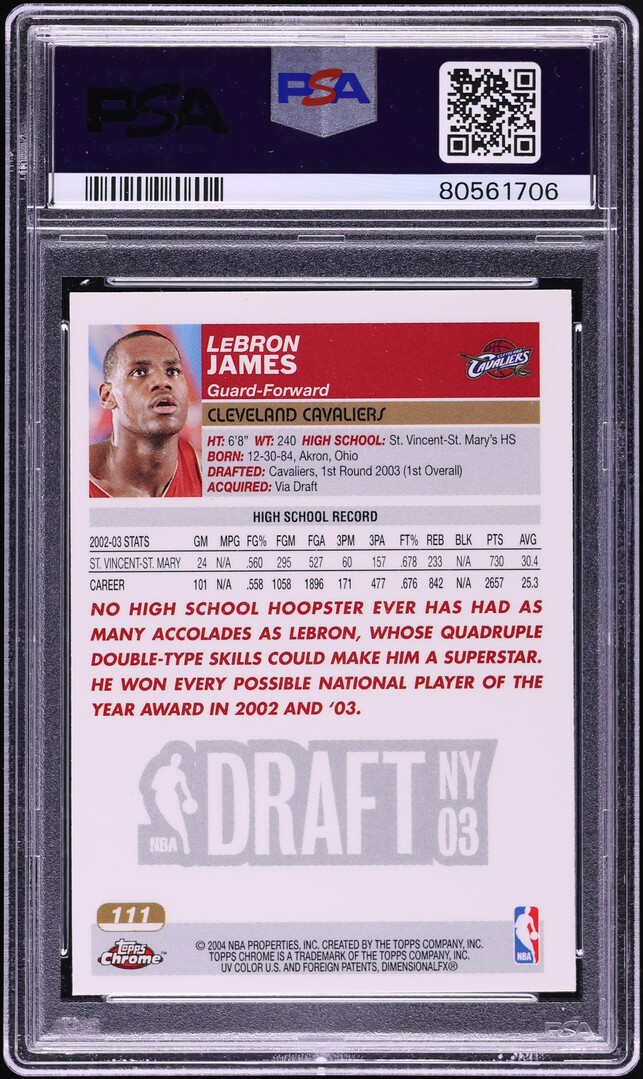 2003 Topps Chrome LeBron James ROOKIE #111 PSA 9 MINT
