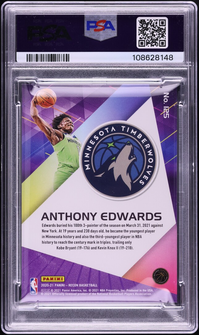 2020 Panini Recon Holo Gold Anthony Edwards ROOKIE /10 #125 PSA 8 NM-MT