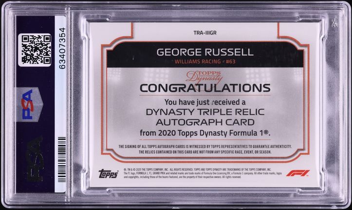 2020 Topps Dynasty Formula 1 F1 Red George Russell ROOKIE PATCH