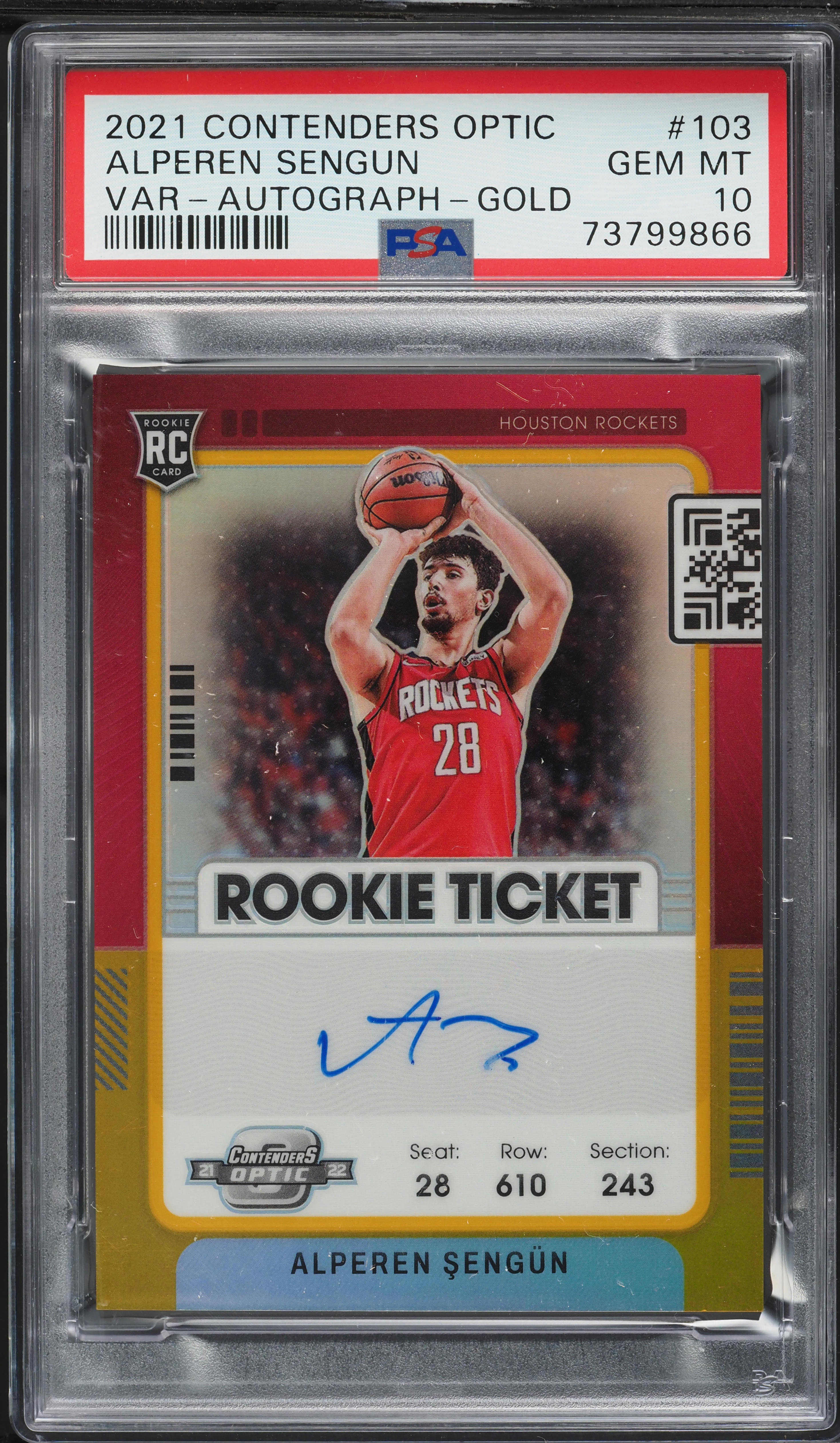 2021 Panini Contenders Optic Gold Alperen Sengun ROOKIE AUTO /10