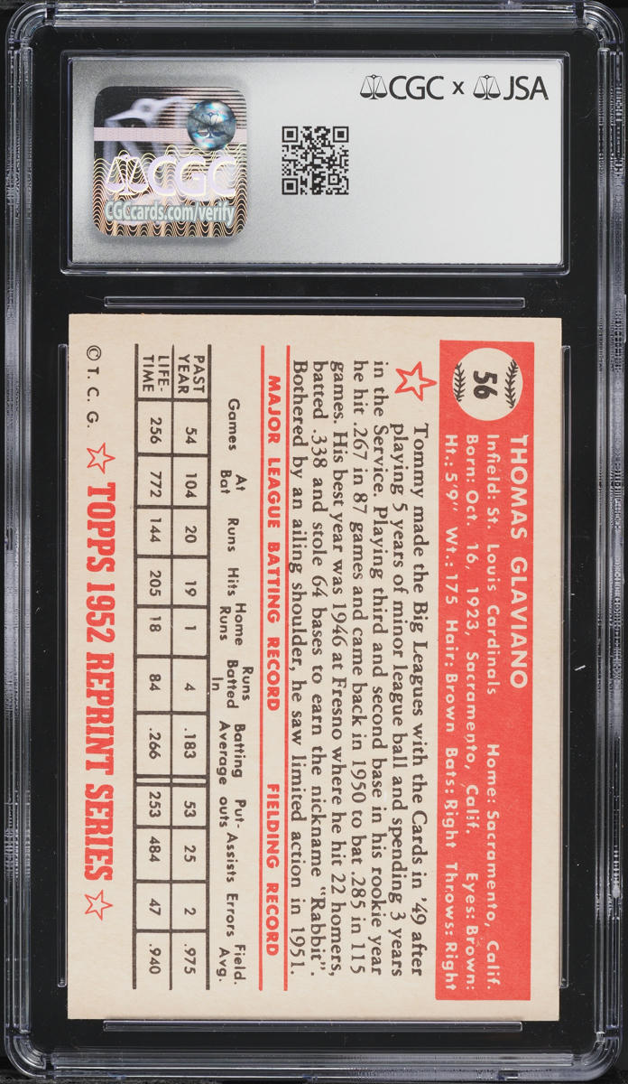 1983 Topps '52 Reprint Series Tommy Glaviano AUTO #56 JSA CGC AUTH