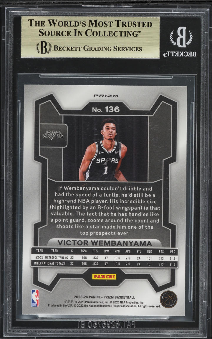 2023 Panini Prizm Ice Victor Wembanyama ROOKIE #136 BGS 9.5 GEM MINT