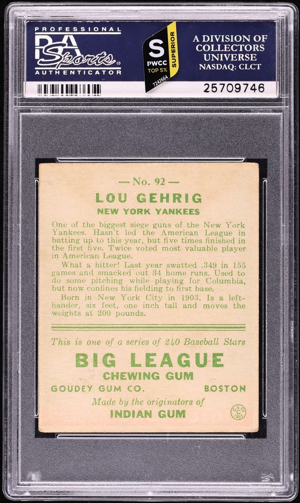 1933 Goudey Lou Gehrig #92 PSA 2.5 GD+