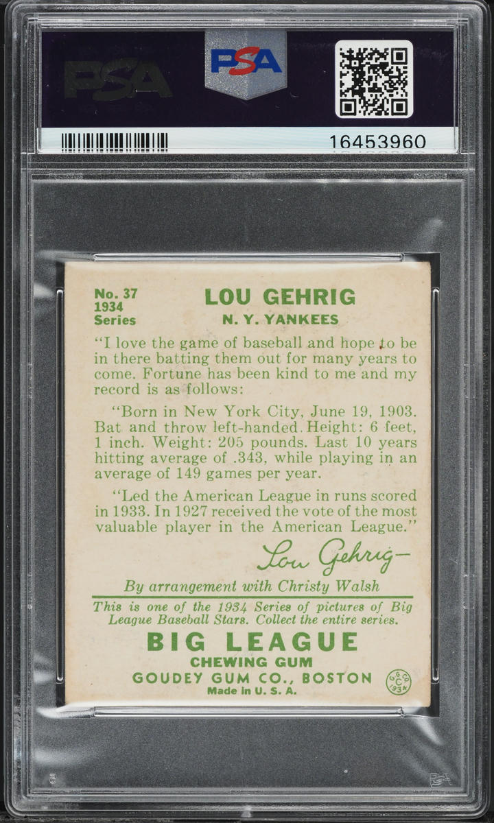 1934 Goudey Lou Gehrig #37 PSA 4 VGEX