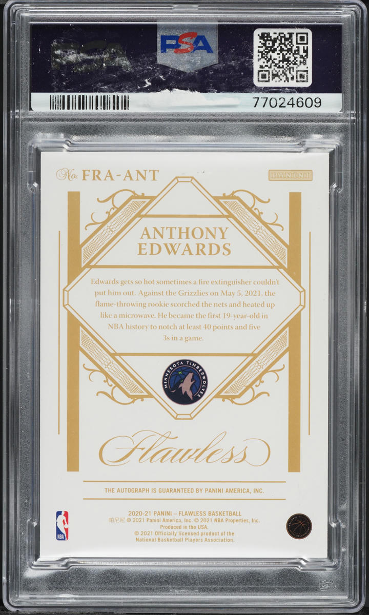 2020 Panini Flawless Amethyst Anthony Edwards ROOKIE AUTO DNA 10 /3 PSA 8 NM-MT